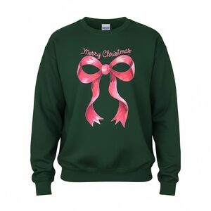 Merry Christmas Pink Stripe Bow Christmas Green Sweatshirt